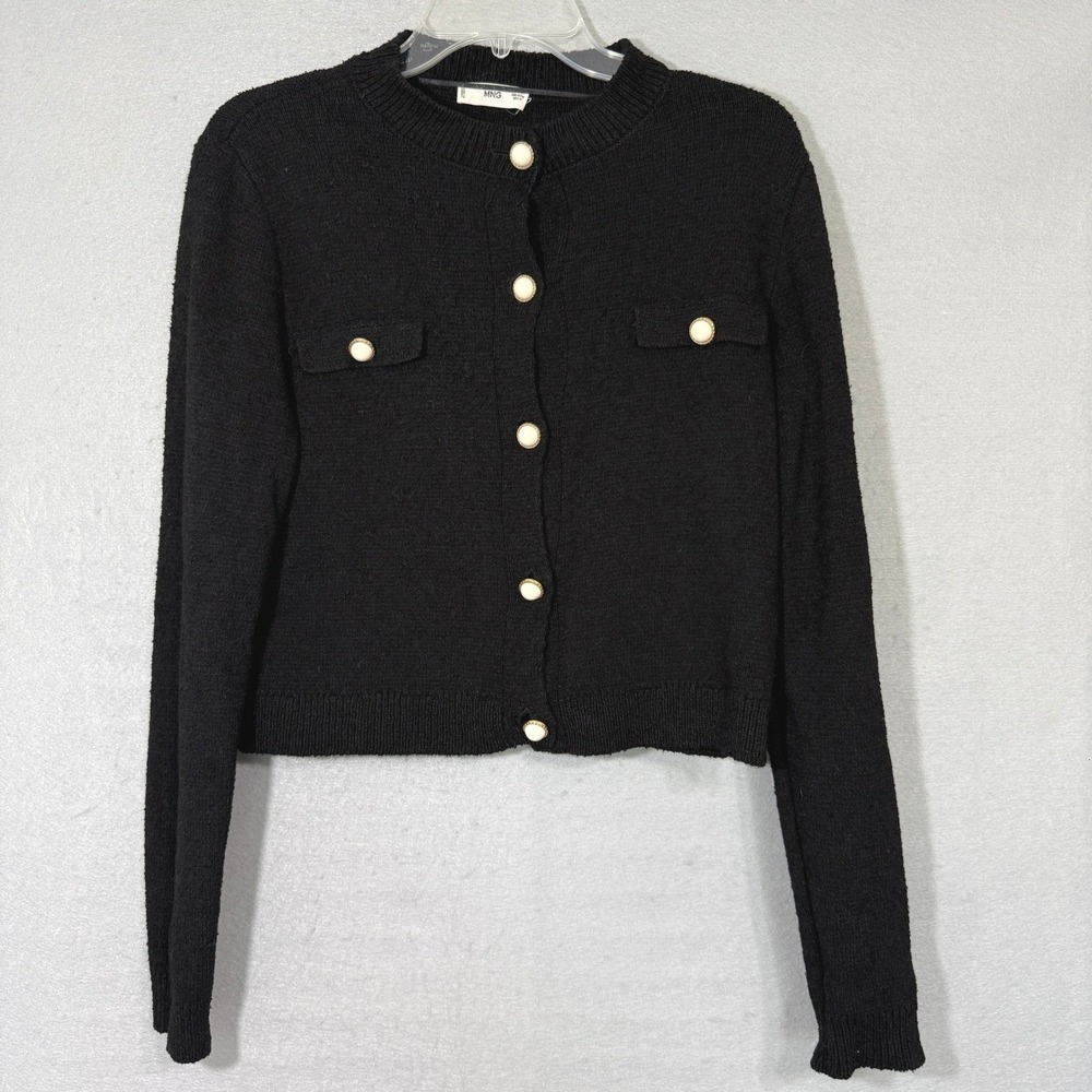 Mango Black Pearl-Button Knit Cardigan